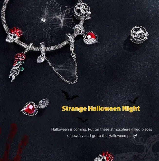 Halloween beaded ear stud and ring set in 925 silver with dripping oil detail and picture colour finish