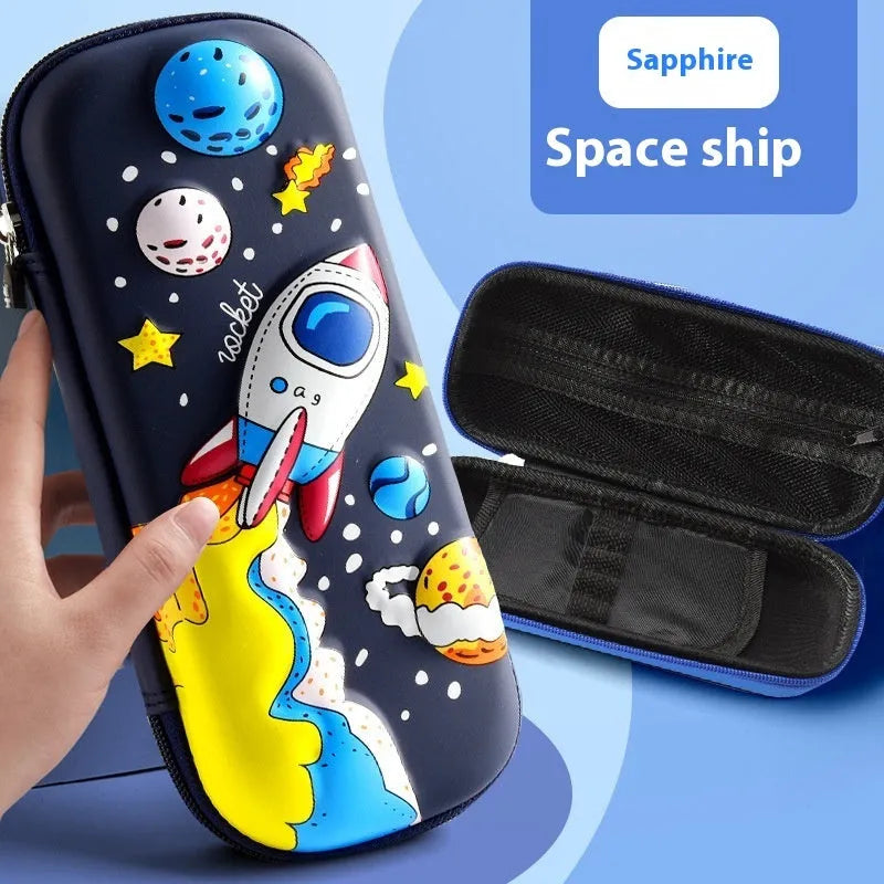 3D leather pencil case showing multiple design options including space, fantasy and animal themes