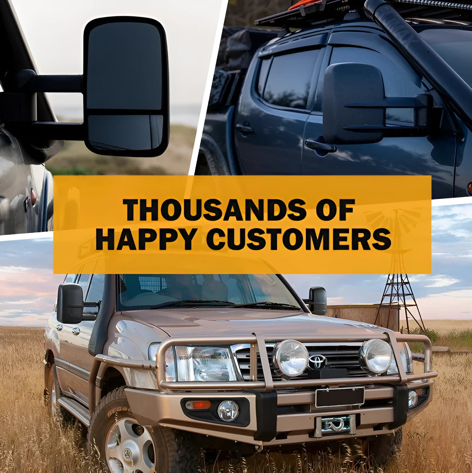 Black foldable rearview mirror replacement kit for Toyota Land Cruiser 100 1998-2007 models