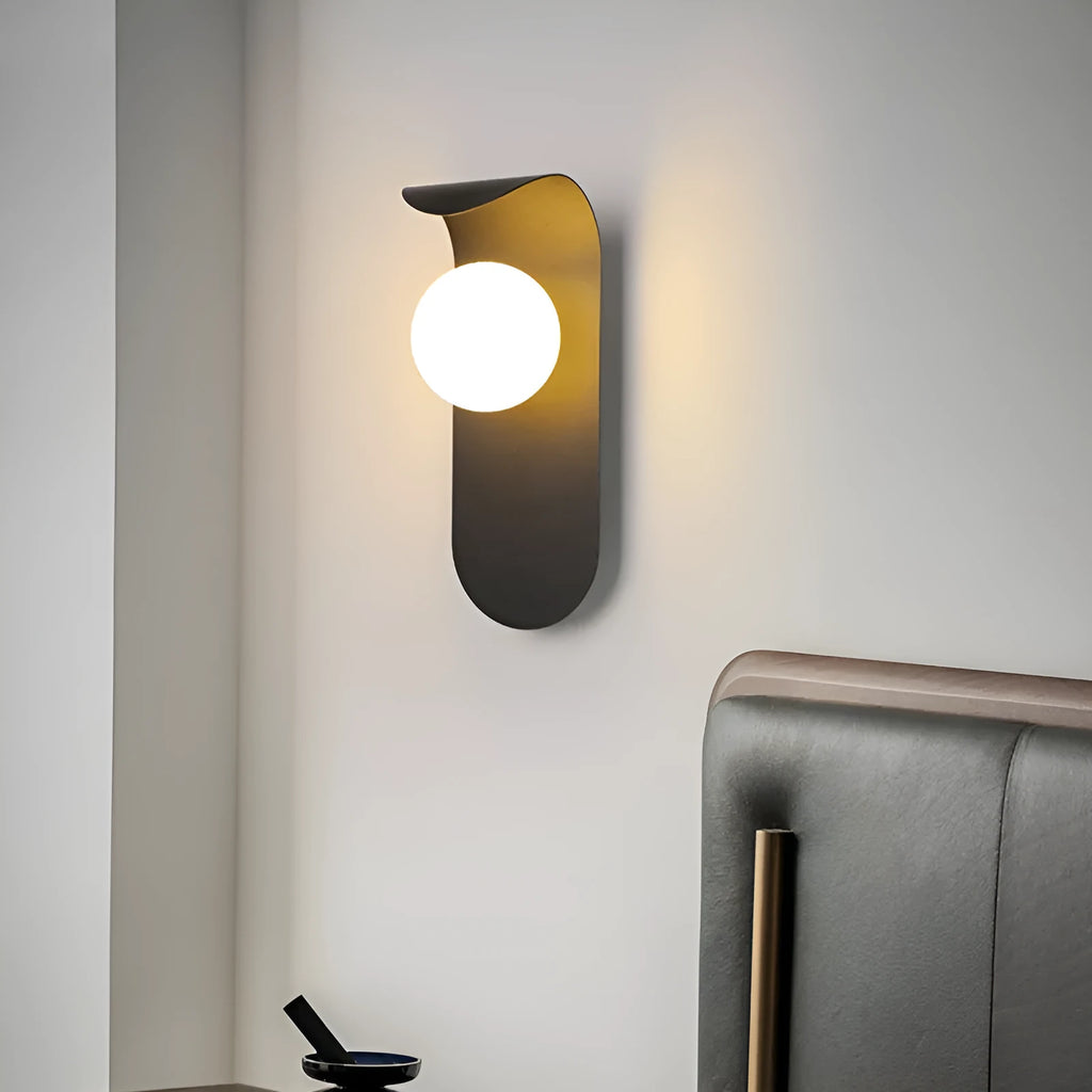 Modern minimalist black iron wall lamp with LED light for bedside or living room wall