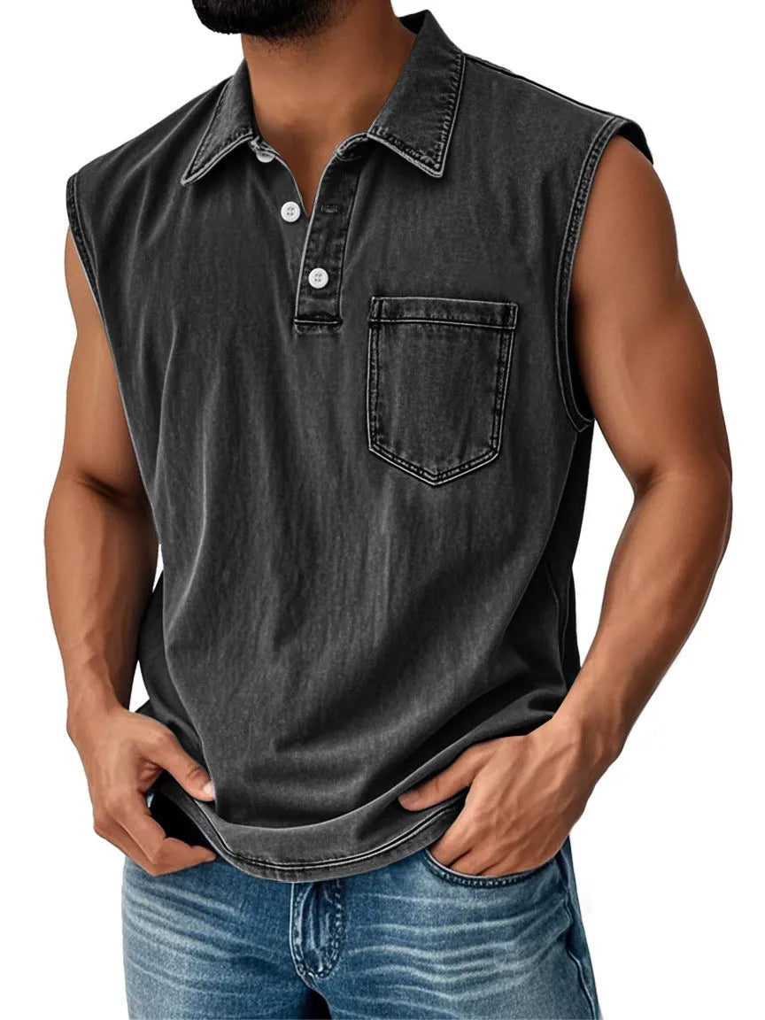 Men's 3D digital printed polo shirt with button front in loose fit casual styling
