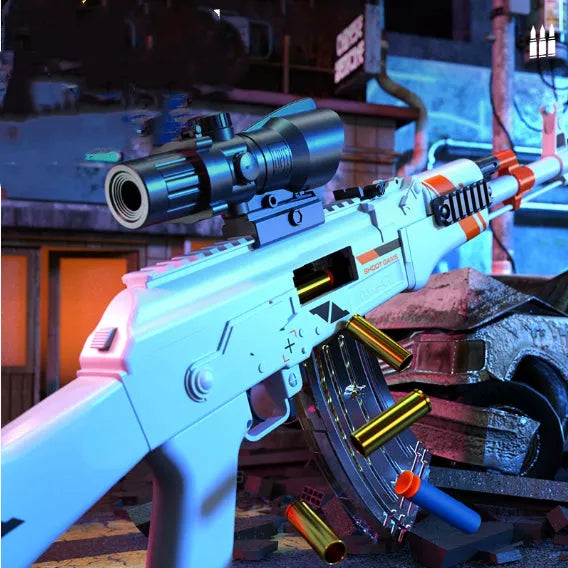 Luo Chen throwing shell AK47 soft bullet toy gun in plastic with blue and white or Simov colour option