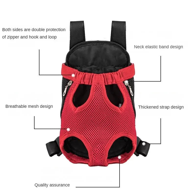 Adjustable dog carrier backpack with breathable mesh fabric shown in multiple colours
