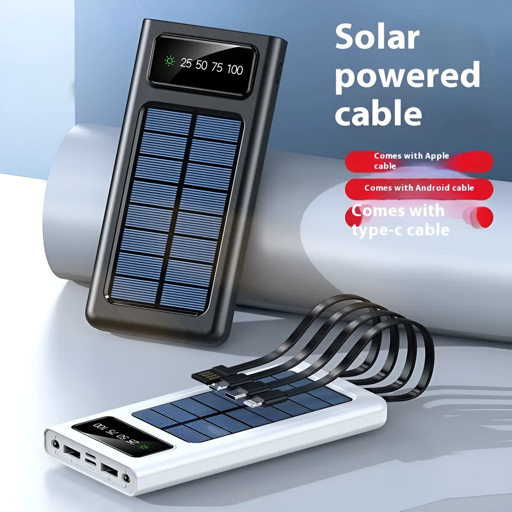 20000mAh solar power bank with cable in black or white