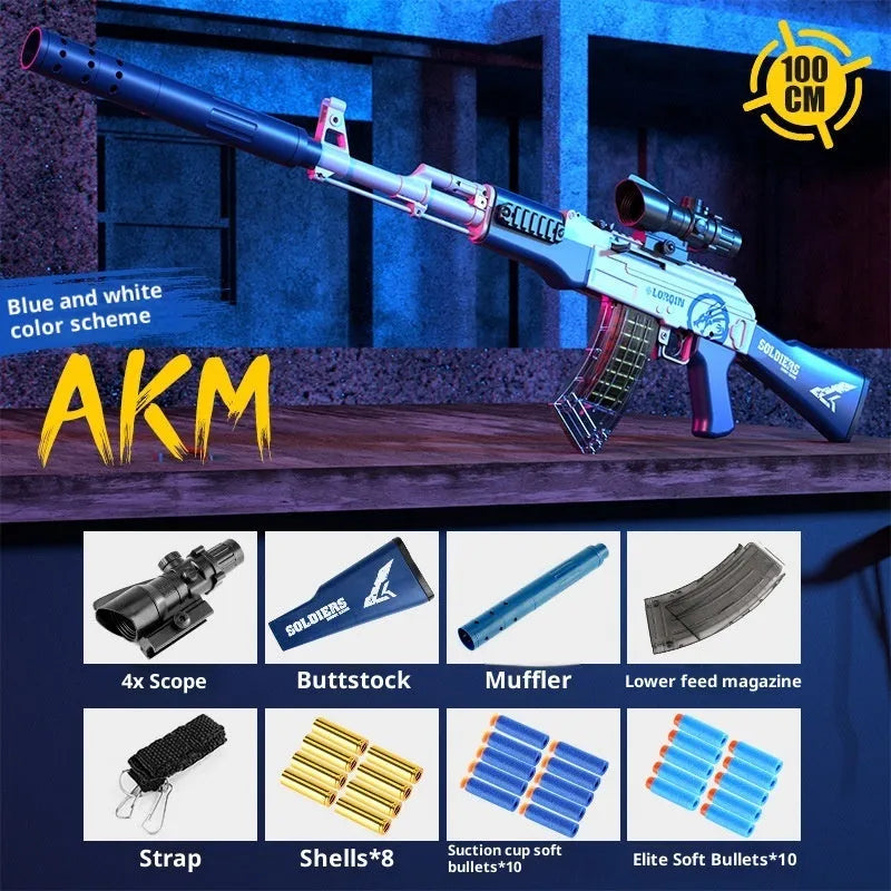 Luo Chen throwing shell AK47 soft bullet toy gun in plastic with blue and white or Simov colour option