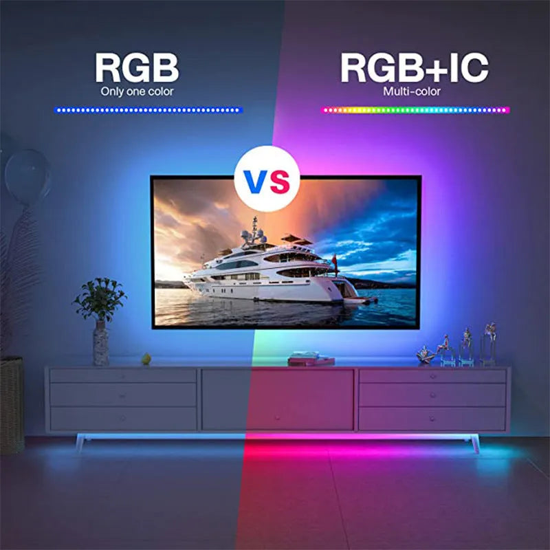 Magic colour 30m LED light strip with 5050 WS2812b beads, Bluetooth 28-key remote, for TV background and venue lighting