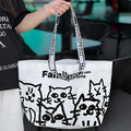 Blue and white colour printed PP woven waterproof handbag for clothing and cosmetics