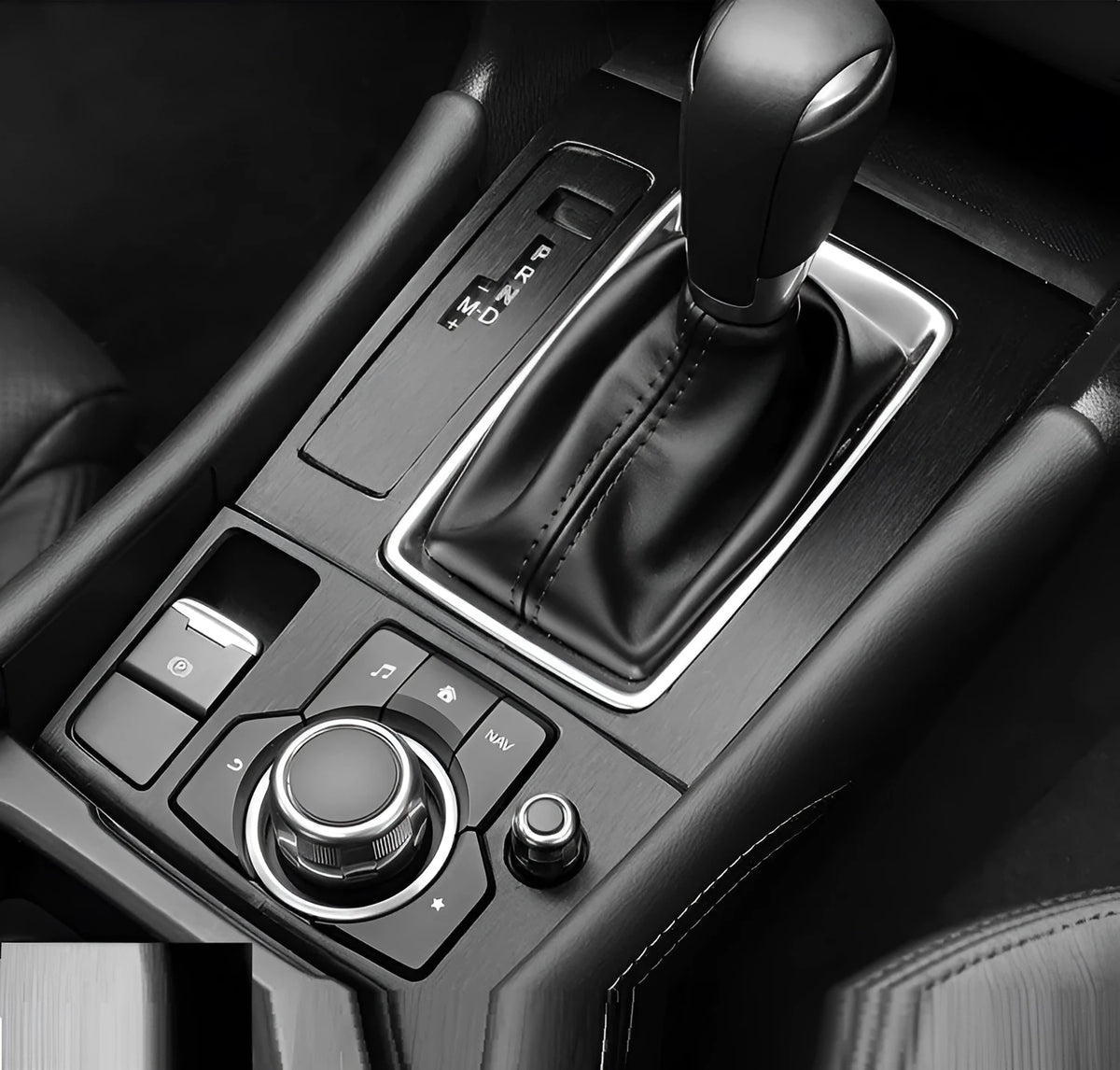 Car interior decorative film sticker kit showing pre-cut pieces for centre console and trim modification