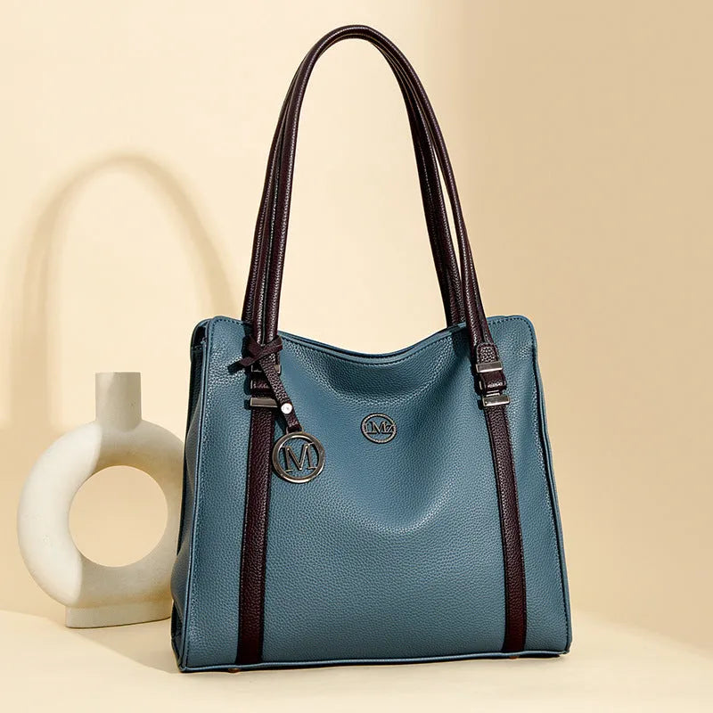 Women's soft PU leather crossbody bag in horizontal square shape with double shoulder straps