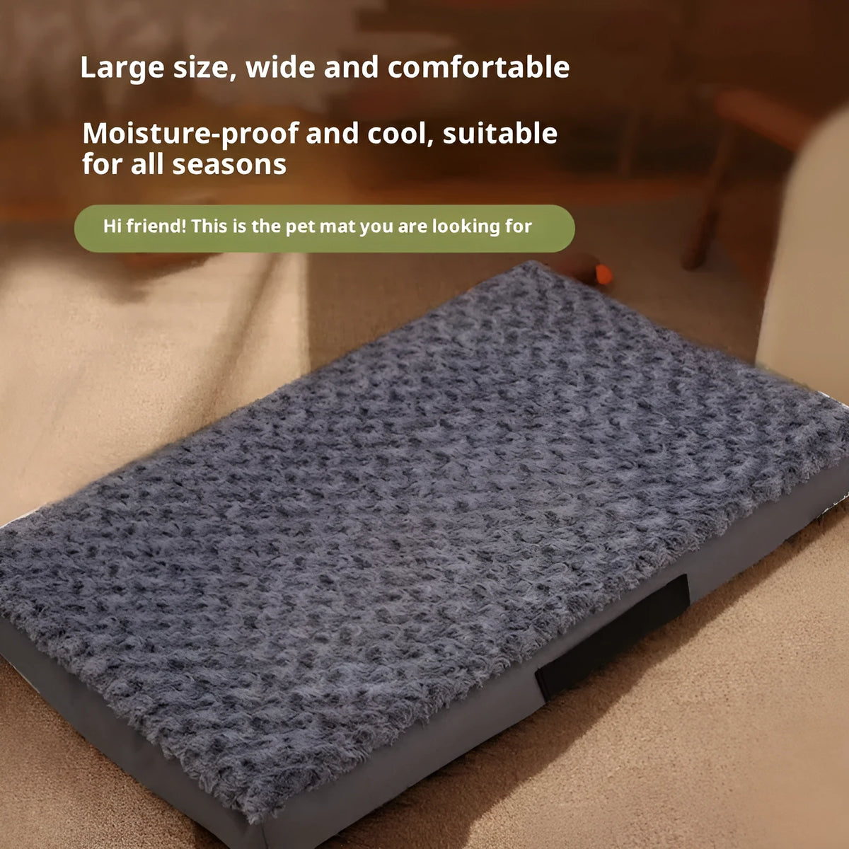 Dark gray embossed velvet pet mat for dogs, wear-resistant cloth, available in sizes S to XXL