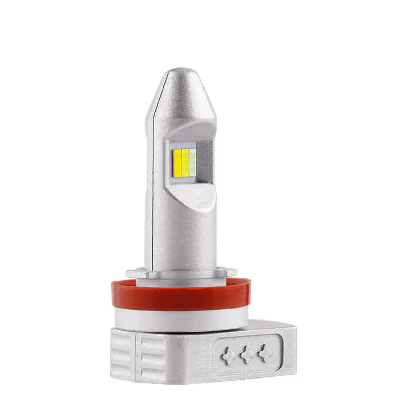 LED fog lamp retrofit bulb with aluminium housing shown alongside H8 H11 9005 format options