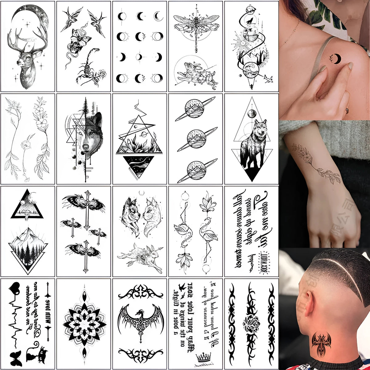 Temporary tattoo sticker with English letters and flowers, 60x105mm, water transfer printing, K060-K068 patterns
