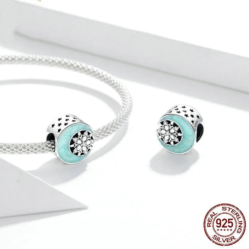 S925 sterling silver Snow Moon Night bead in colour SCC1653 with electroplated finish for bracelet making