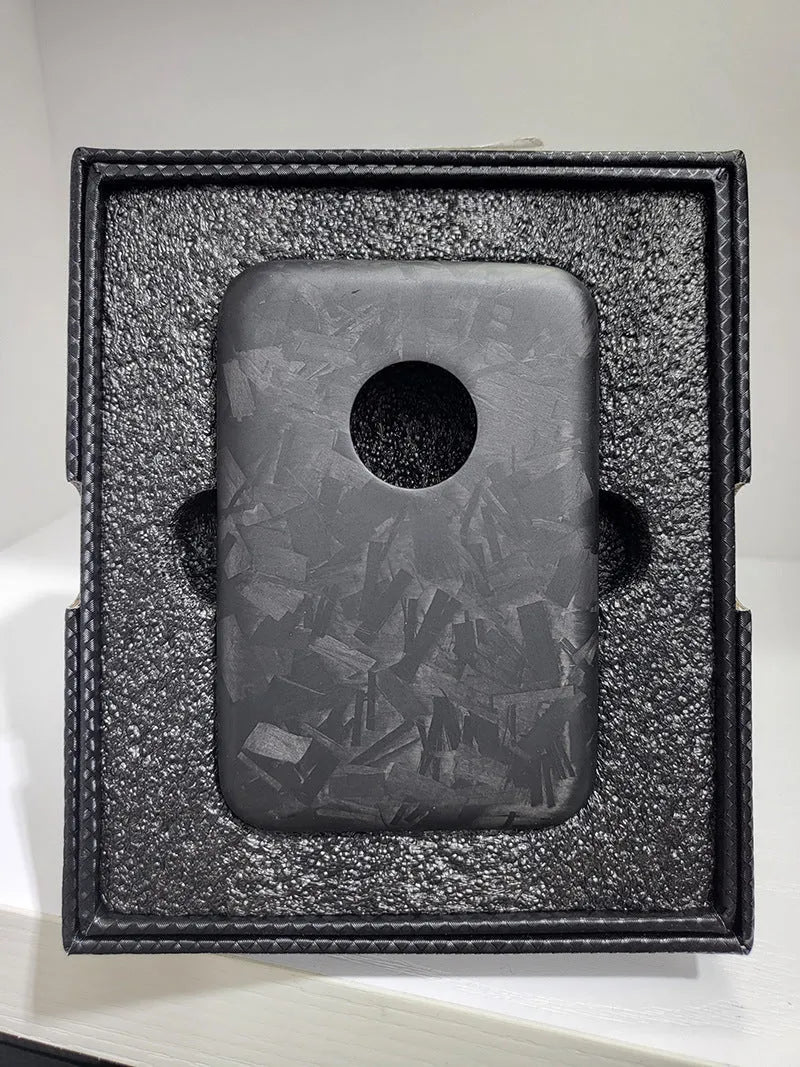 Black Kevlar MagSafe power bank case, hard shell cover for Apple MagSafe in forged and round hole finishes