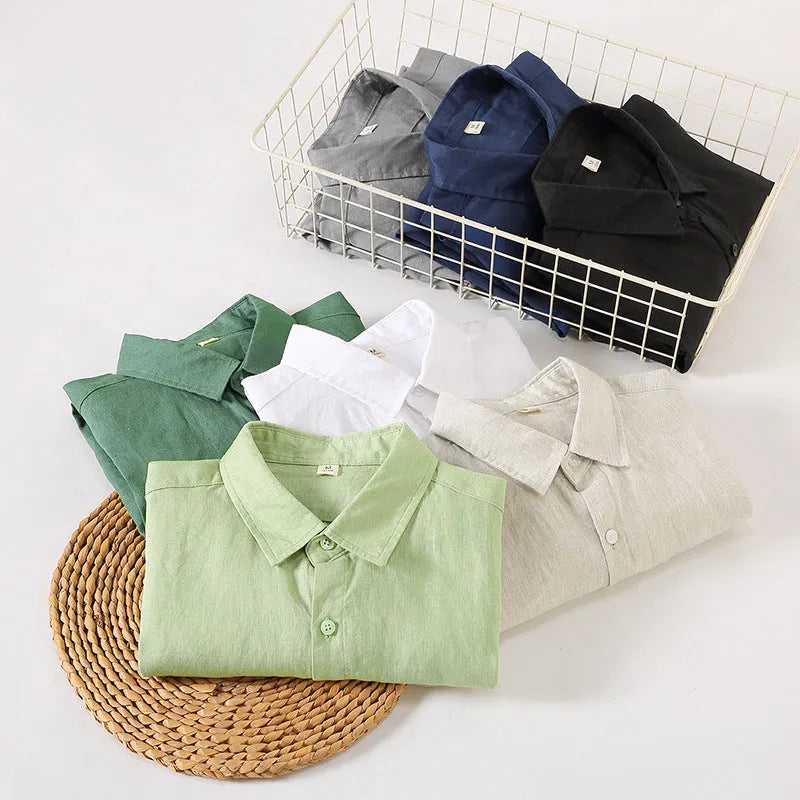 Chinese style linen long sleeve shirt in cardigan design available in multiple colours