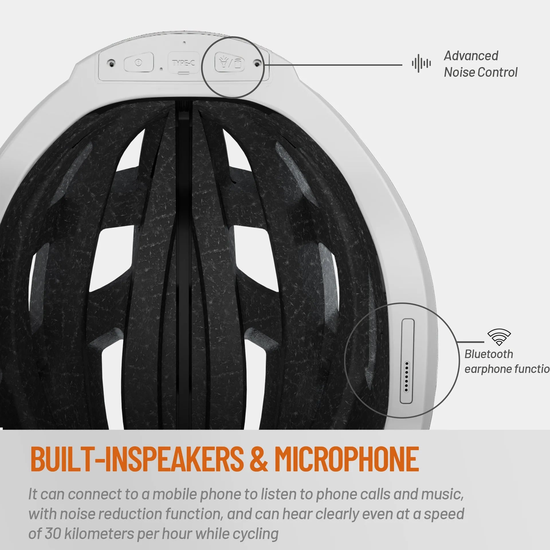 Black and grey smart cycling helmet with integrated warning light system and USB charging port