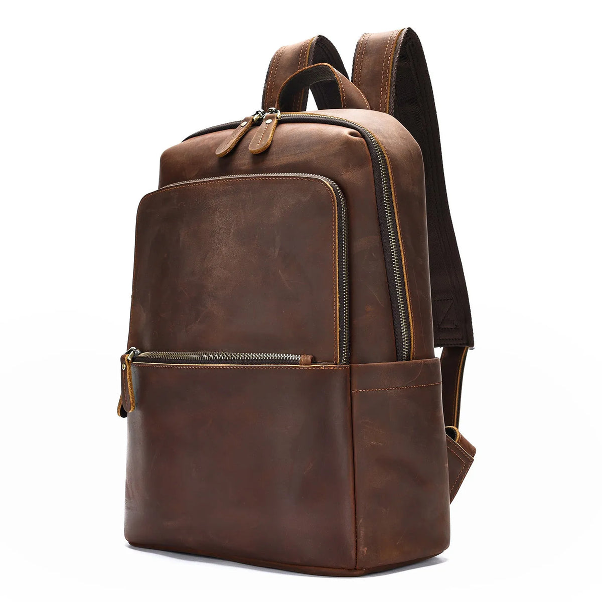 Men's first layer cowhide leather backpack, black or coffee, 30.5x15x39cm, 20-35L, with airpillow straps