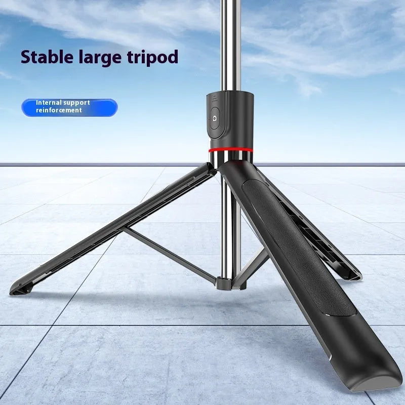 Portable tripod selfie stick with Bluetooth remote telescopic rod in black ABS and stainless steel