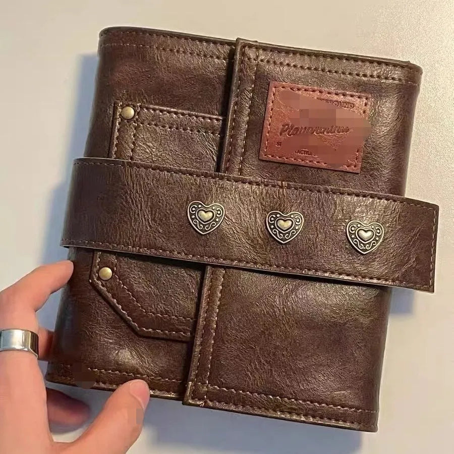 Brown A7 notebook with retro leather buckle and loose-leaf binding