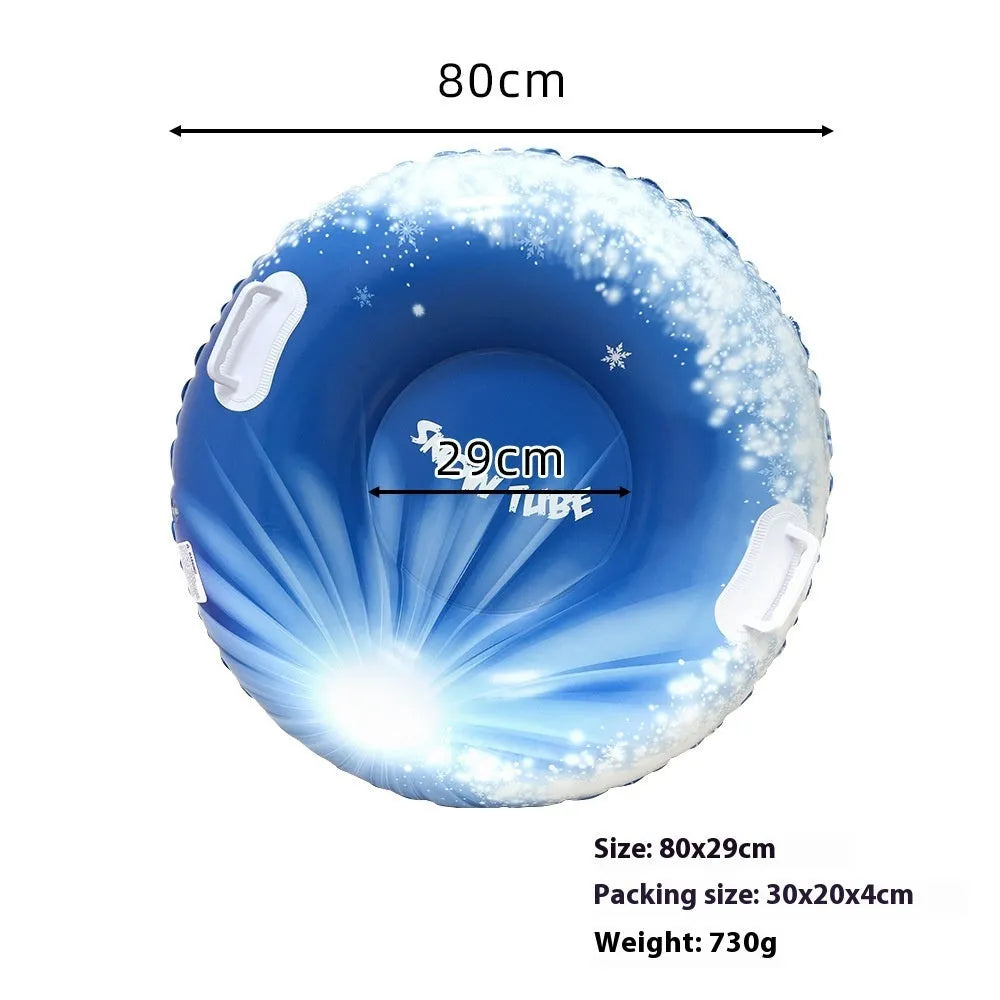 PVC winter ski ring toy in red, blue, or mountain print for outdoor snow play.