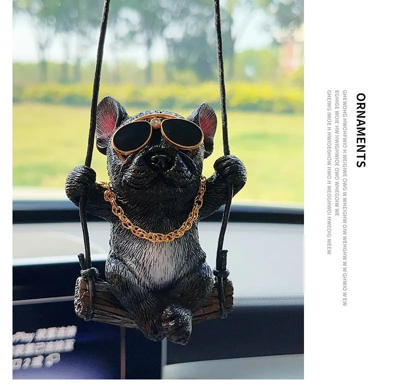 Resin bulldog car hanging ornament for rearview mirror in cartoon style