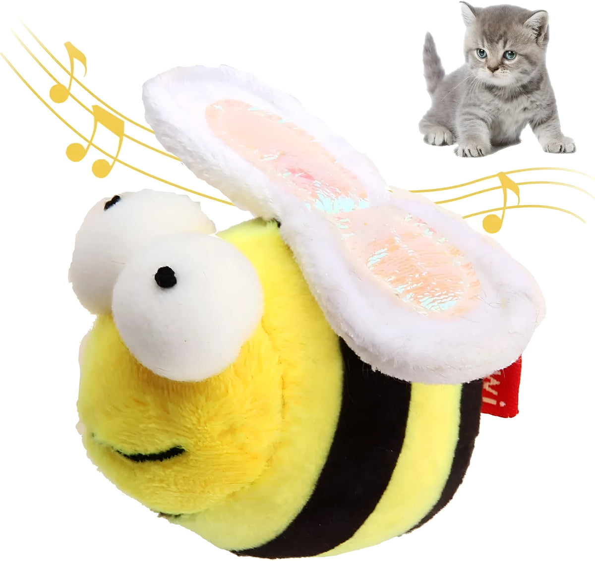 Yellow flannelette bee-shaped electronic cat toy with motion-activated squeak function