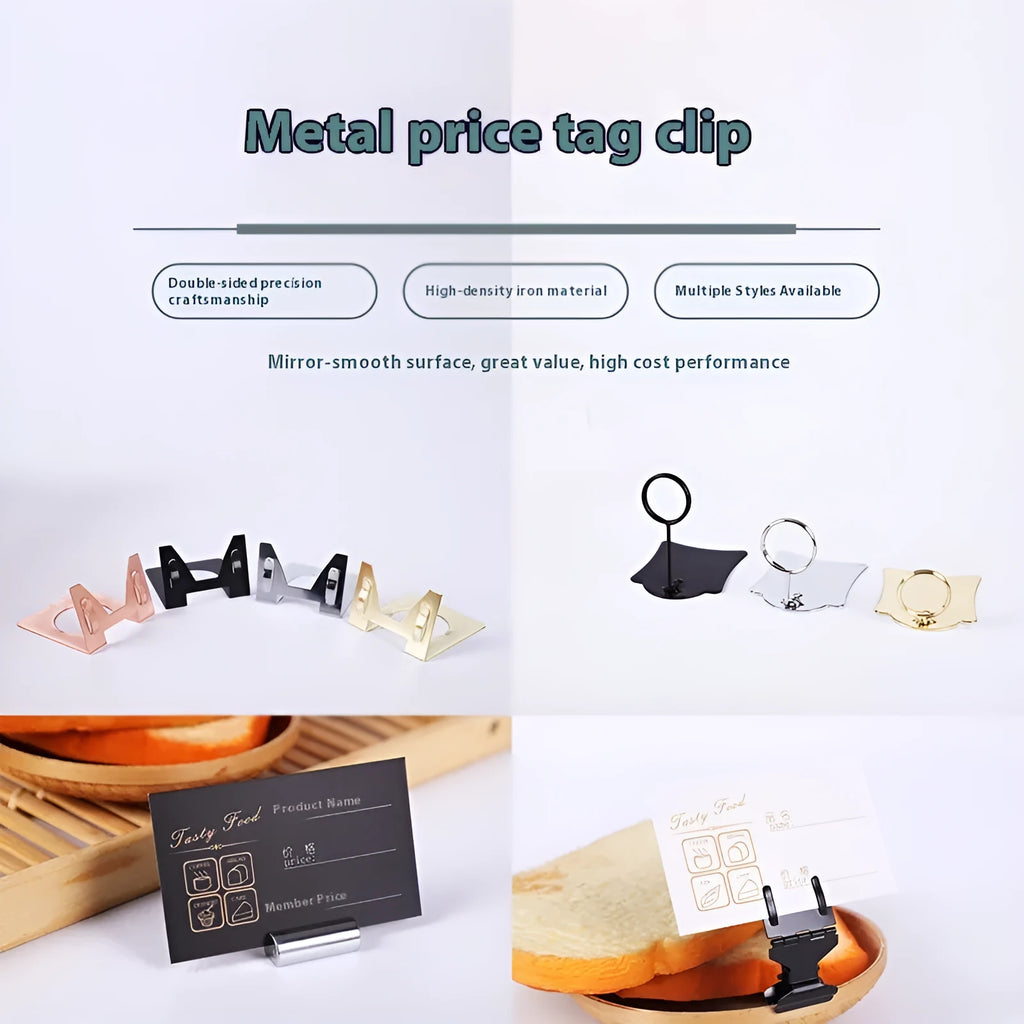 Metal bread price tag label clip for baking dessert display in modern simplicity style with wing clip