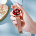 Rose alloy case women's watch with mesh strap showing six dial colour options