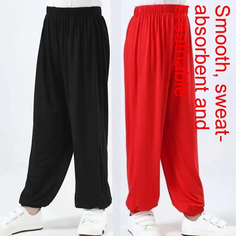Children's black high-elasticity Sanda practice pants made from Lycra fabric