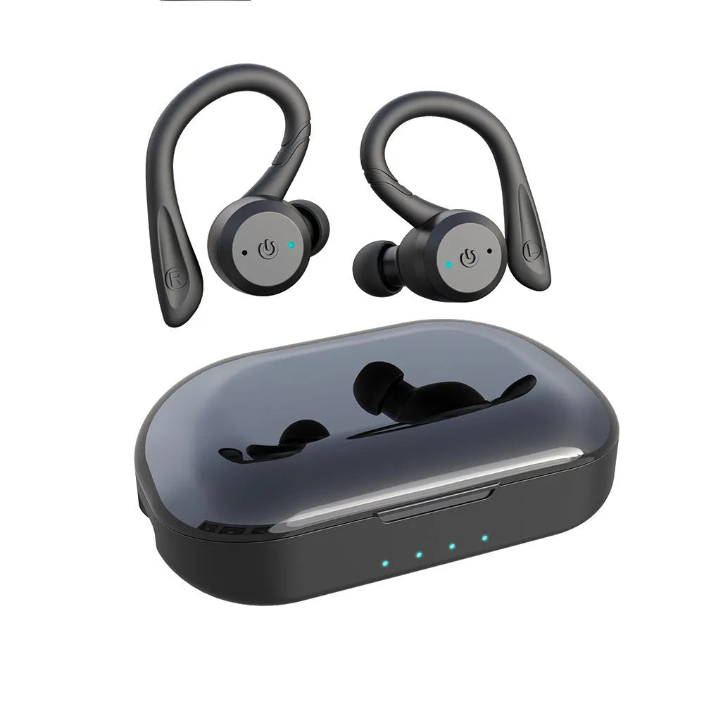 Wireless in-ear Bluetooth headset in black, rose red or fluorescent green with charging case and V5.0 dual mode