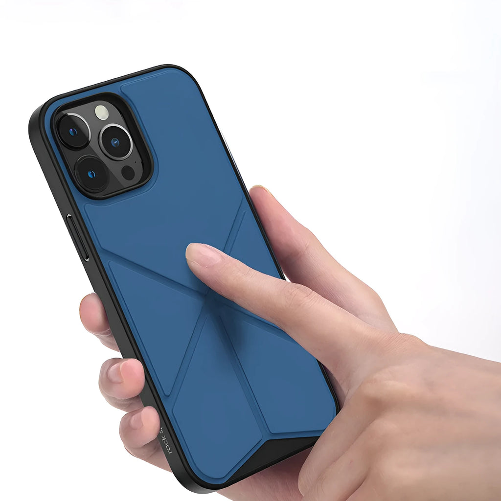 Black Element Stand TPU case for iPhone 13, shown next to a blue version.