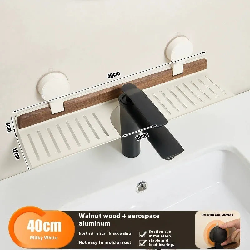 Aluminium alloy faucet hanging rack in black or milky white, over sink shelf, 40cm to 80cm widths