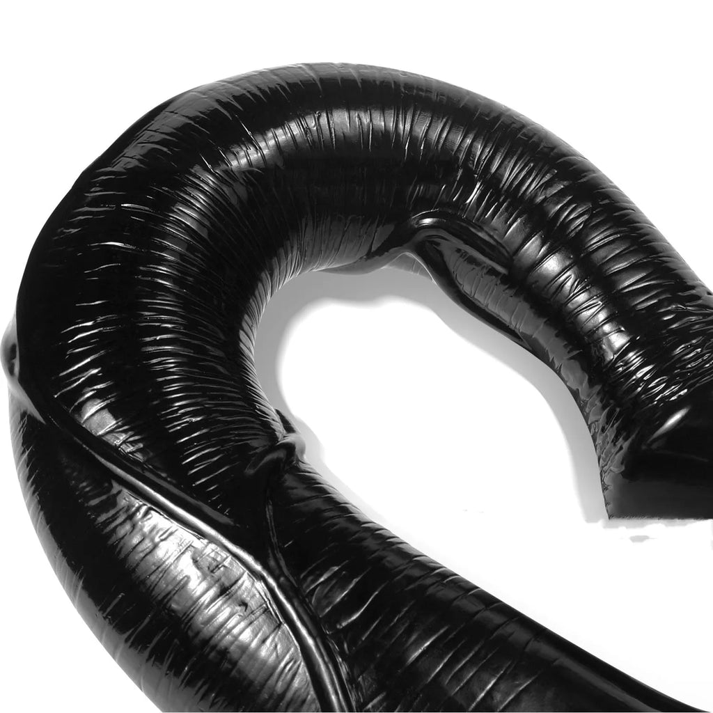 Horsewhip super long PVC adult toy in black flesh colour option with flexible shaft shown in side view
