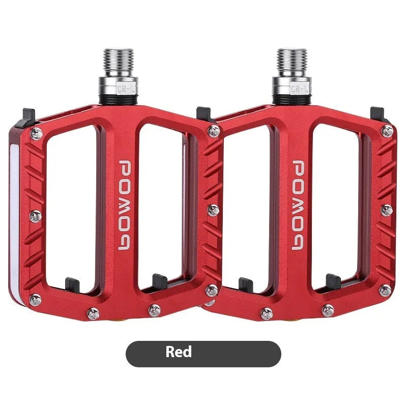 Aluminium alloy bicycle pedals with 710LED lighting in black, gold, purple, red, and titanium colour options