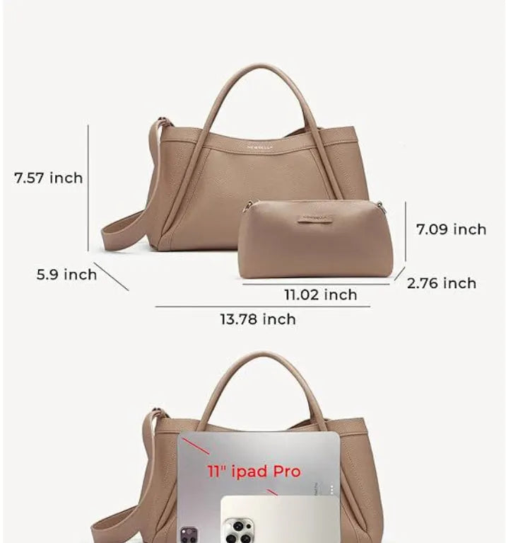 Khaki PU lychee pattern shoulder messenger bag set with single strap and internal phone bag