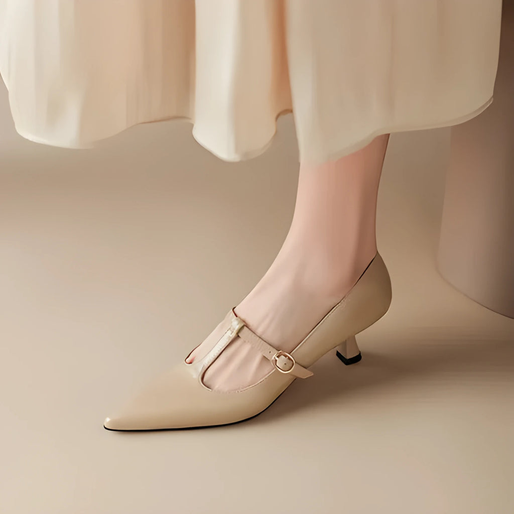 Women's square toe high heels in first layer cowhide leather, 6-8cm heel, rubber sole, black apricot or red, sizes 34-39