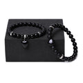 Matching natural stone couple bracelets with heart-shaped charms in multiple stone type options