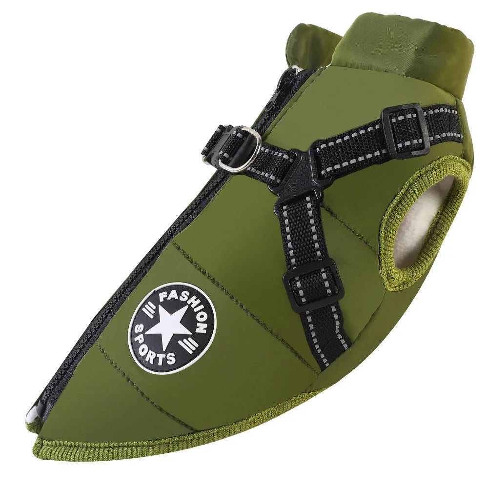 Blue dog coat made from cotton and thickened fleece, available in multiple sizes