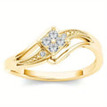 Yellow gold coloured copper diamond ring with geometric design and micro inlaid zircon detail.