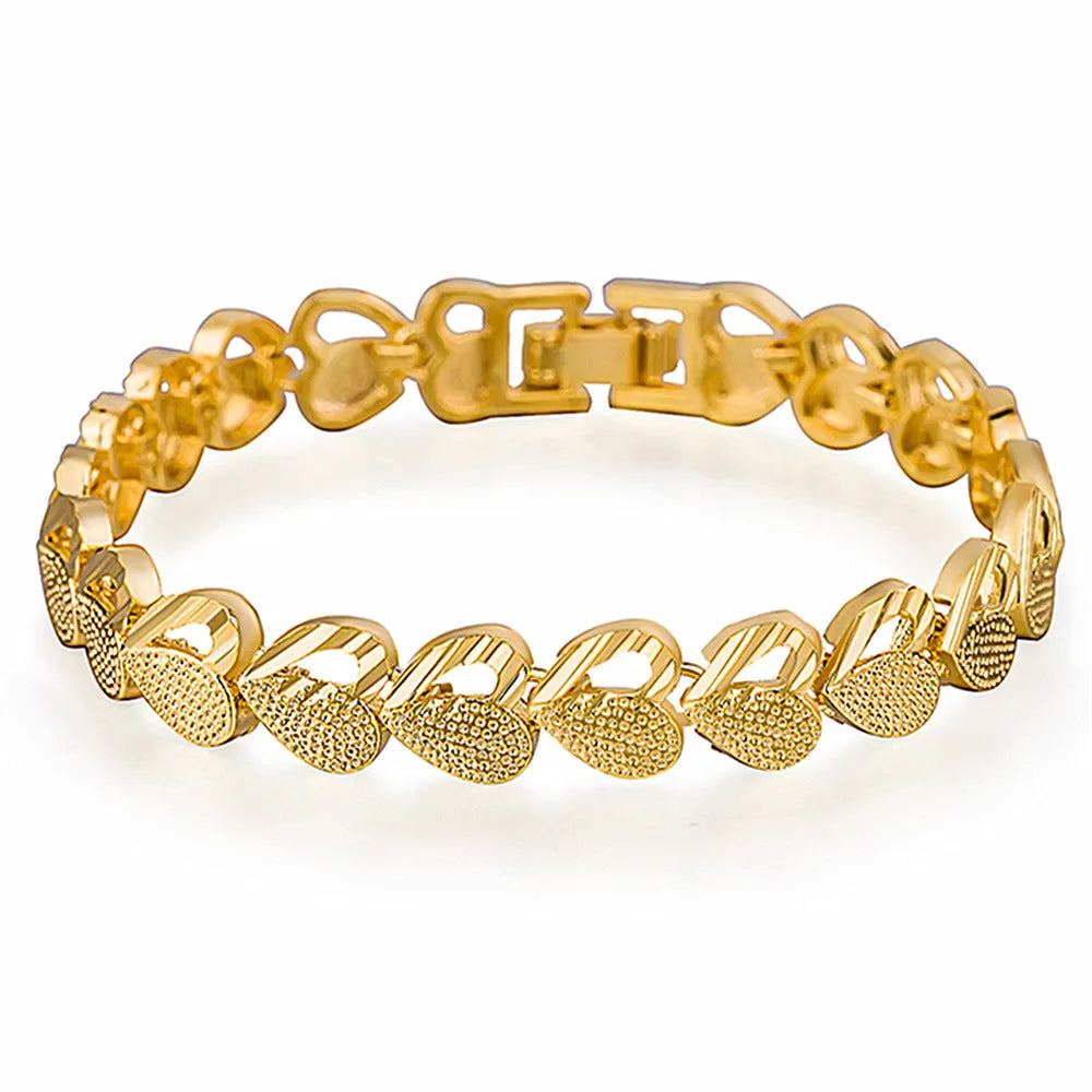 Gold-plated copper heart-shaped bracelet 18.5cm women's fashion jewellery