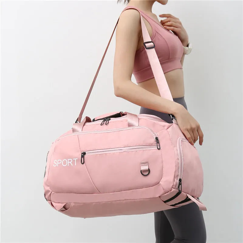 Oxford sports gym backpack with shoe compartment and multiple pockets, 55x30x22cm, available in five colours.