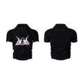Men's black printed slim fit short sleeve t-shirt with round neck collar