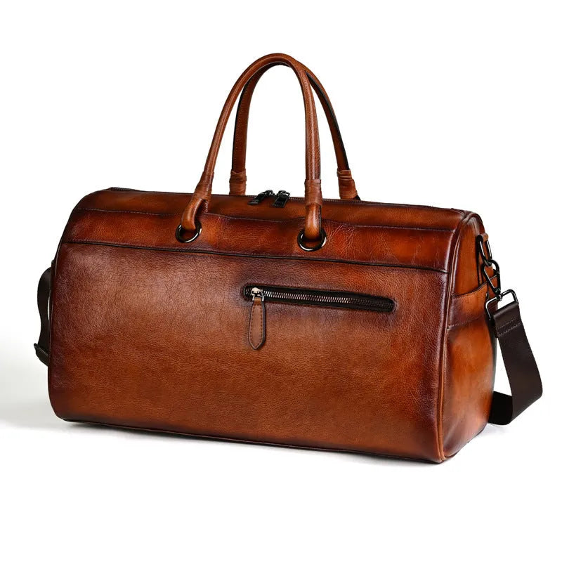 Handmade retro leather bag in vintage brown with below 20L capacity