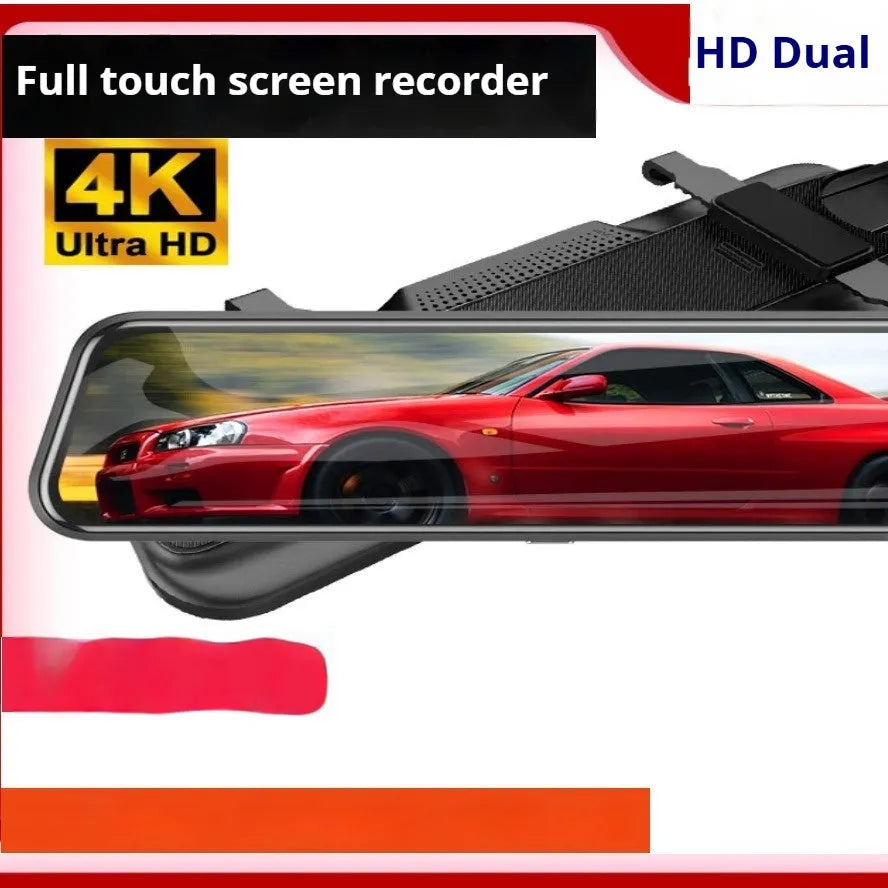 HD 1080p dual lens rearview mirror recorder with 9.66 inch touch screen for front and back video