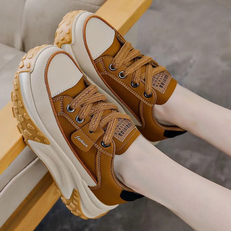 Women's breathable casual sneakers in black, white, or yellow with 4-6cm wedge platform heel