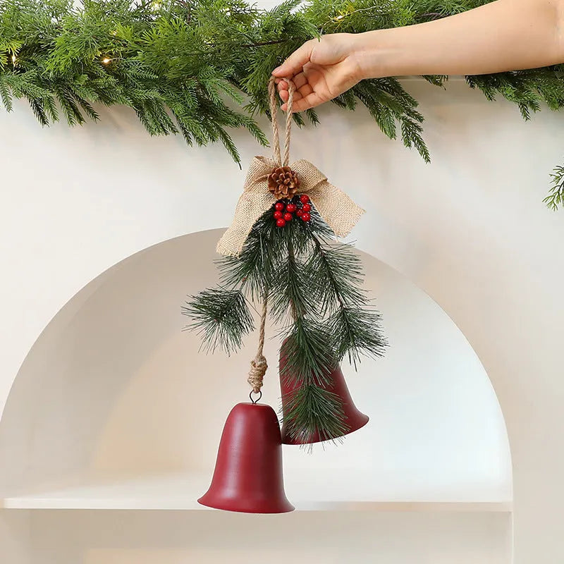 Velvet bow bell small pendant layout prop in red or gold, 50 x 30 x 20cm, metal plastic fabric
