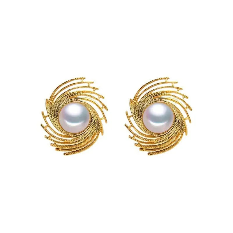 Women's vintage pearl earrings with exaggerated flower shape and electroplated alloy construction