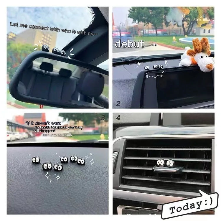 Small black cartoon coal resin decoration for car interior, approx 1cm, with traceless tape.