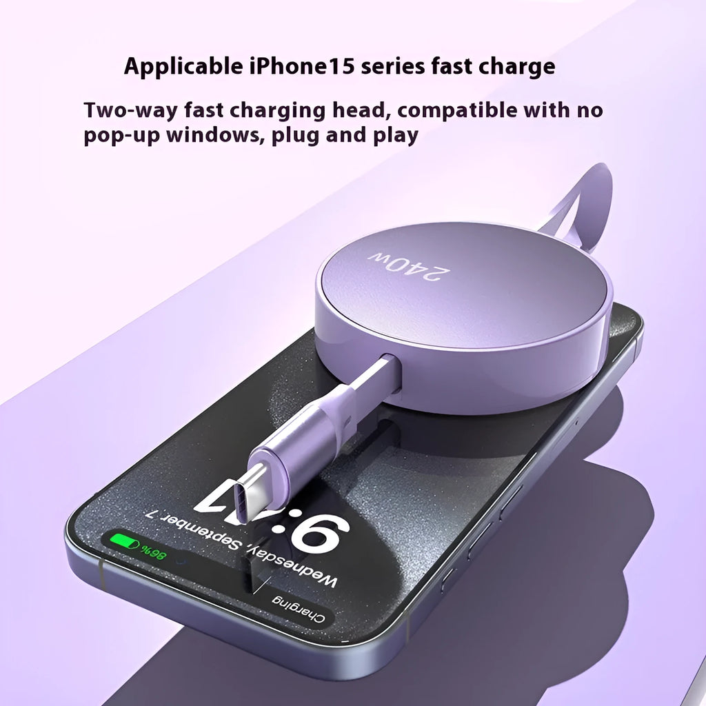Telescopic Type-C data cable 1m aluminium alloy 240W PD fast charging lead in purple