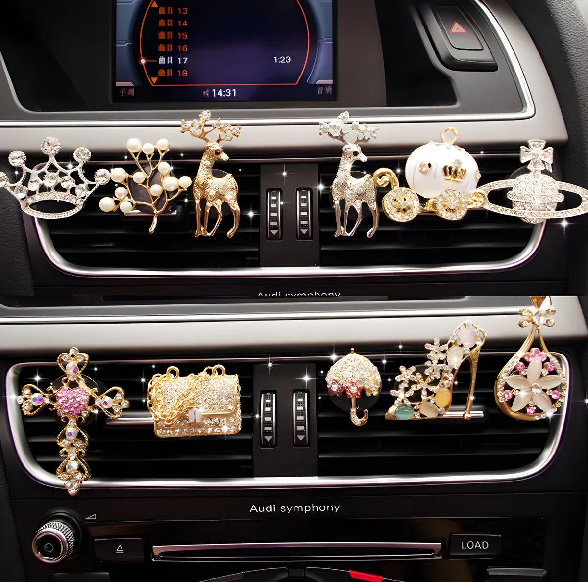 Alloy car air vent fragrance clip in a decorative style, measuring 6.3 by 4.5 centimetres.
